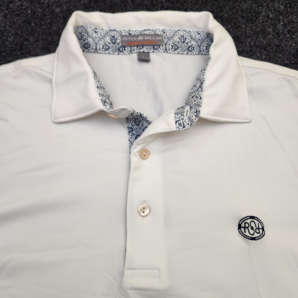 Peter Millar Mens Large Summer Comfort Solid White Golf Polo Shirt Performance